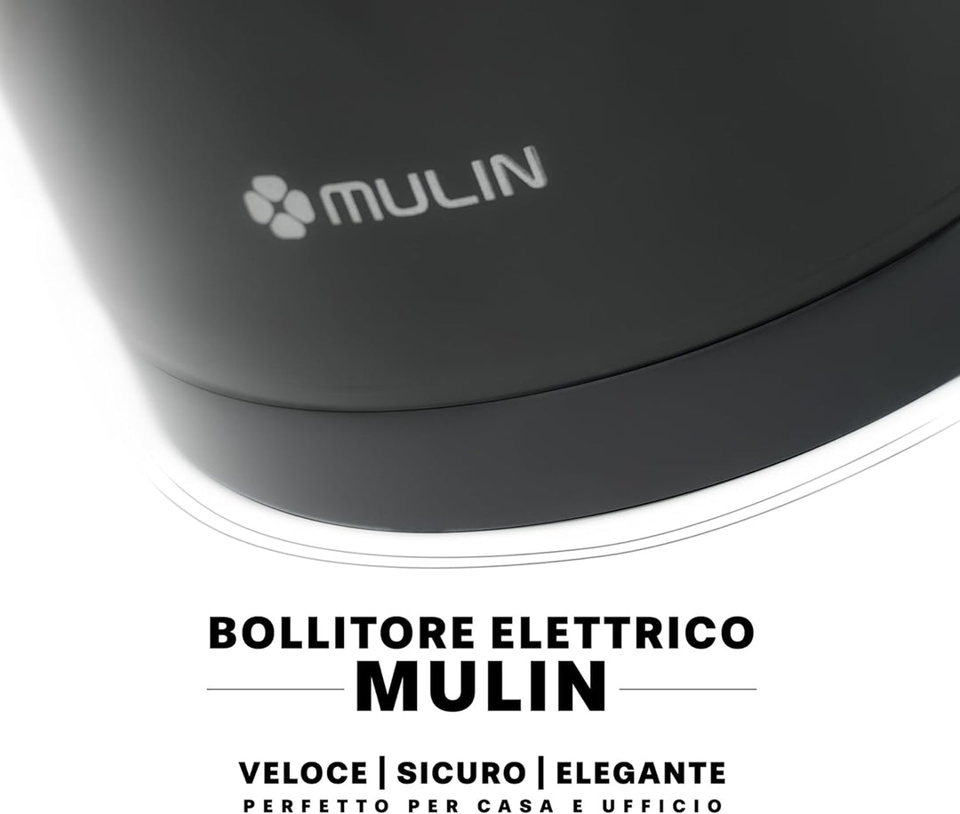 MULIN Elektrischer Wasserkocher, 2200 W, Kapazität 1,7 l, schnelles Kochen, 360 ° drehbarer Sockel,