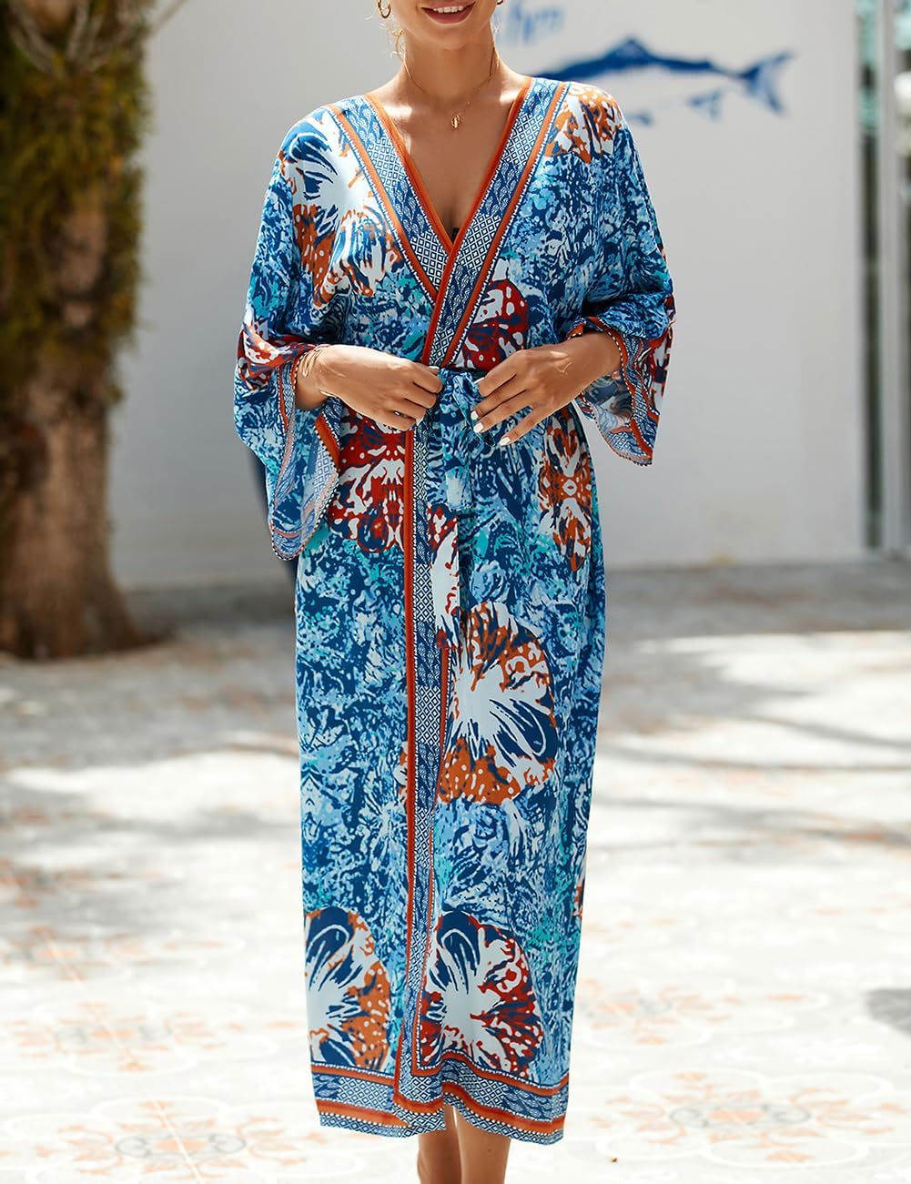 Bsubseach Damen Chiffon/Rayon Beach Blusen Kimono Cardigan Long Bikini Cover Up Einheitsgrösse B-bla