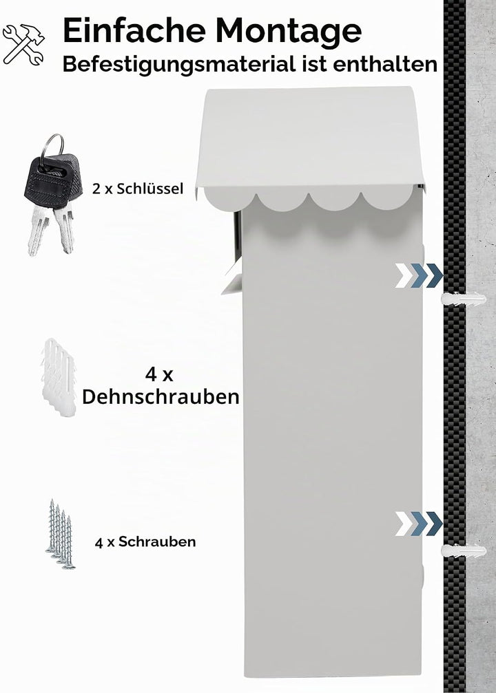 Assorted Collections Wandbriefkasten, abschliessbarer Briefkasten mit 2 Schlüsseln, wetterfester Bri