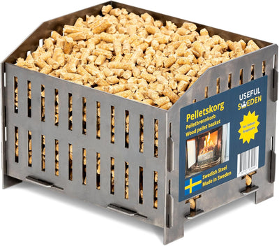 USEFUL SWEDEN Pelletbrennkorb – Verbrennen von Holzpellets im Holzofen oder im offenen Kamin, Schwed
