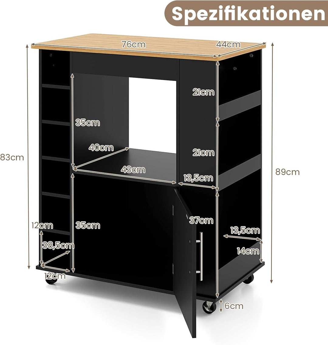 COSTWAY Küchenwagen auf Rollen, Servierwagen mit Arbeitsplatte &amp; Handtuchhalter &amp; Gewürzregalen, Wei