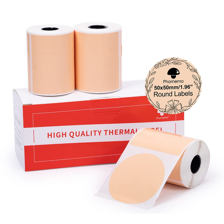 Phomemo Runde Farbig selbstklebende Etiketten 1.97"*1.97"(50x50mm), 3 Rollen Etikettenpapier für Pho