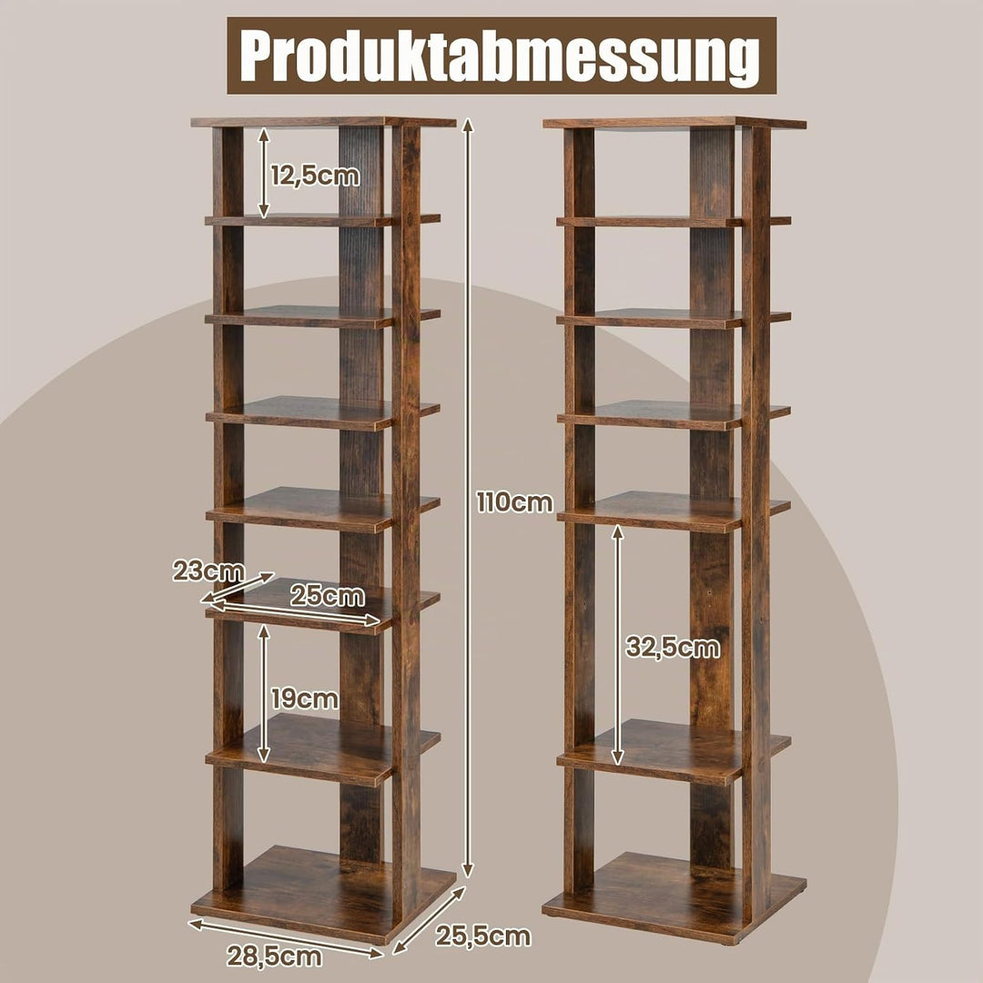 COSTWAY 8 stufiger Schuhständer höheverstellbar, Platzsparendes Schuhregal aus Holz, Schuh-Organizer