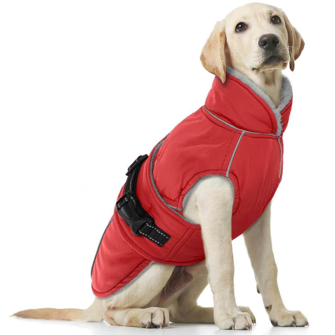 Hundemantel Wasserdicht, Winter Hundejacke Warme Winddichter Anti-Schneeanzug Hunter Hundemantel(Rot