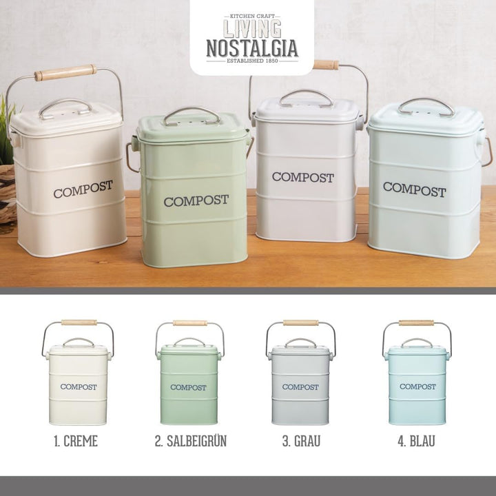 KitchenCraft Living Nostalgia Küchenkompostbehälter, Metall, 16,5 x 12 x 24 cm, Antik Creme Creme Si