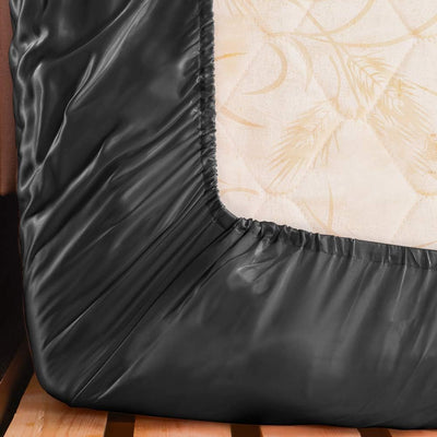 THXSILK Spannbettlaken Seide Bettlaken 140x200, Schwarz Seiden Bettlaken, 100% Reine 19 Momme Maulbe