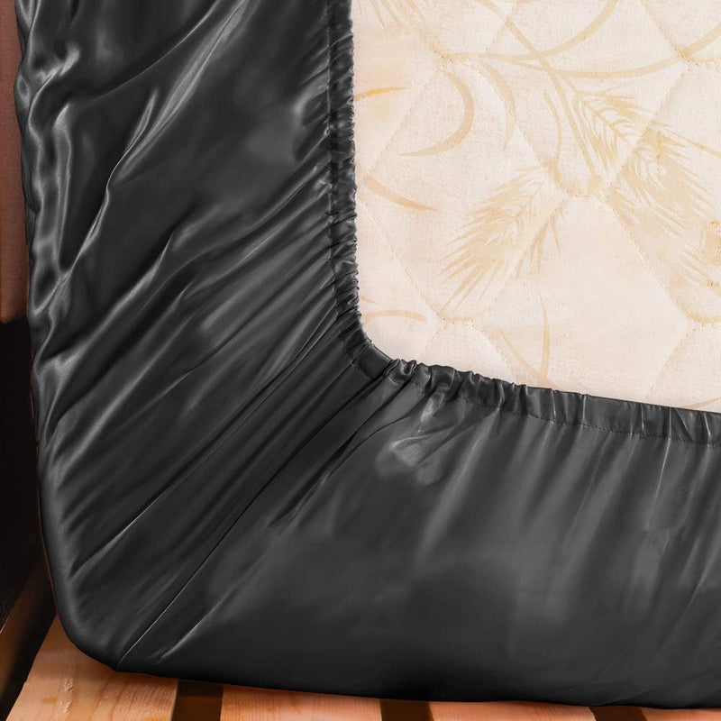 THXSILK Spannbettlaken Seide Bettlaken 140x200, Schwarz Seiden Bettlaken, 100% Reine 19 Momme Maulbe