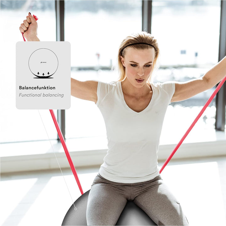 Stryve Gymnastikball inkl. Ballpumpe 65cm, Balance Ball aus mattem PVC in schwarz, Sitzball für Büro