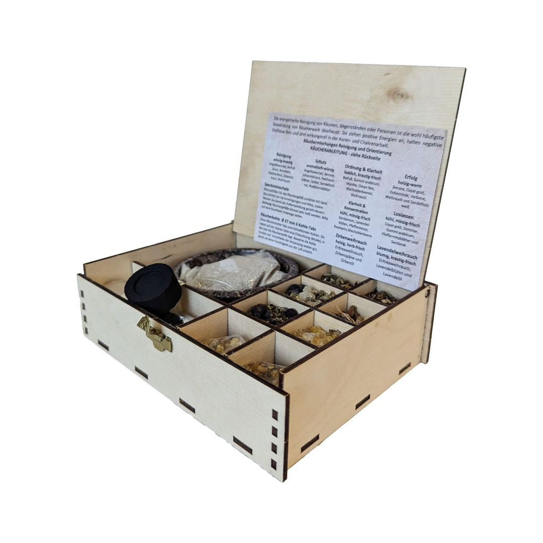 Räuchern Starter Set 12-tlg Zubehör für Anfänger, auch für Weihrauch geeignet + 7 cm Räucherschale +