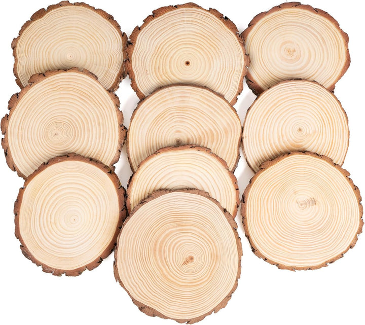 10er Set Holzscheiben 15cm, Runde Holzstücke 1cm Dick, Baumscheiben ohne Loch 14-15cm, Baumscheiben