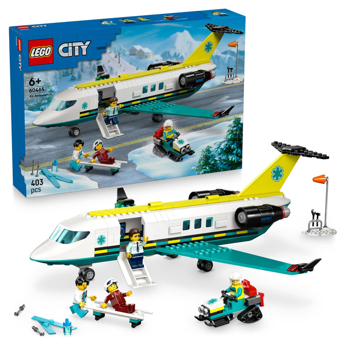 LEGO City Notfallrettungsflugzeug – Set mit Flieger, Schneemobil und 4 Mini-Figuren: Rettungssanität