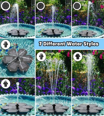 SZMP Solar Springbrunnen mit 12 Bunte Lichter, 3.5W Solar Teichpumpe, 2000mAh Akku, Solarpumpe für B