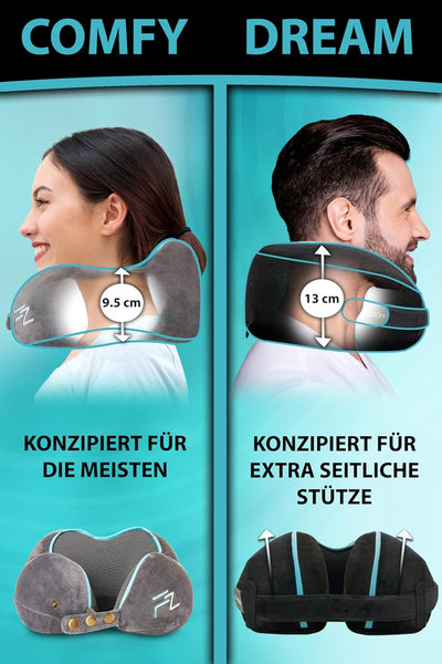 FLOWZOOM® Comfy Nackenhörnchen Nackenkissen Flugzeug & Auto Reise-Kissen aus Memory-Foam mit schmale