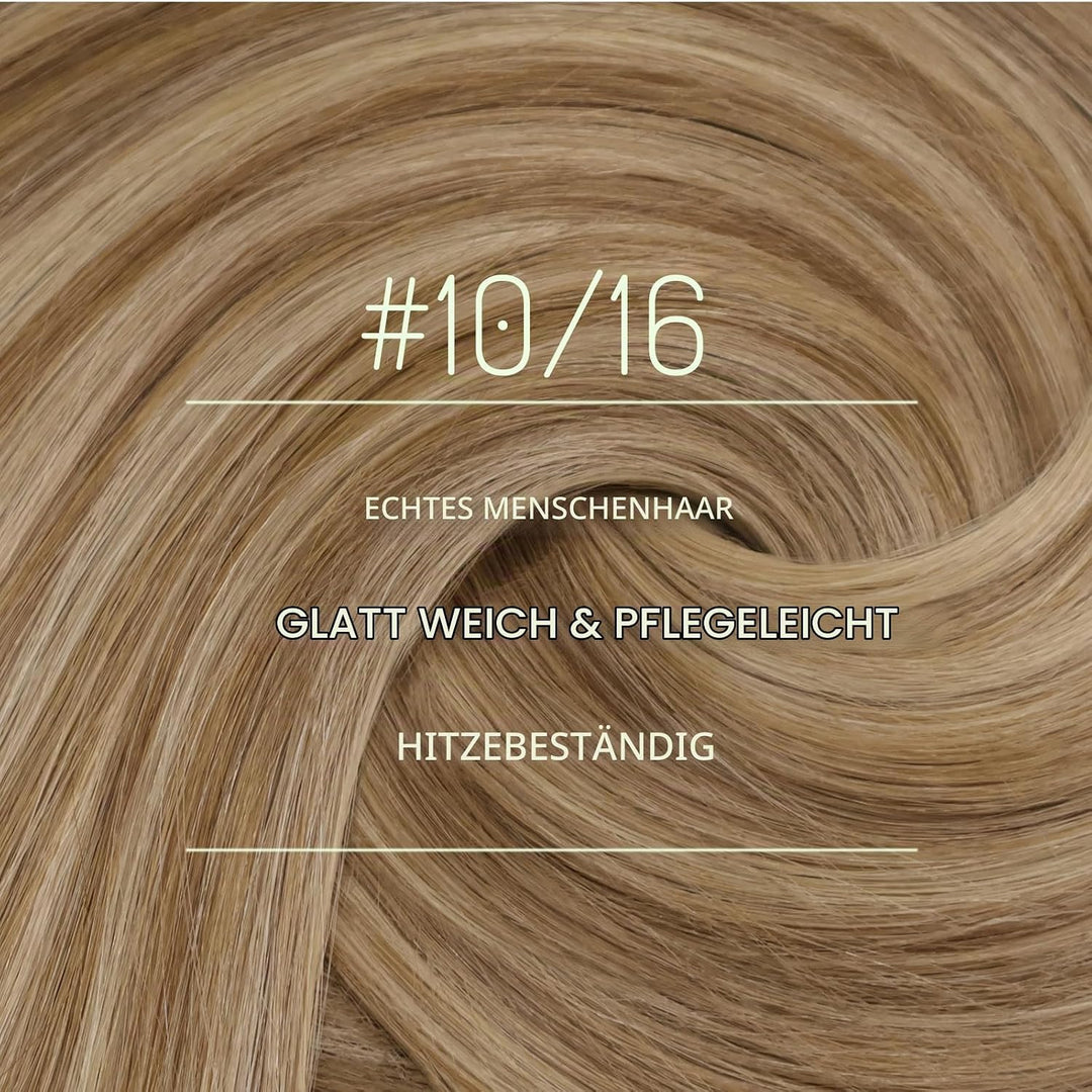 RUNATURE Clip in Extensions Echthaar Dunkelblond mit Goldblond Kurz Echthaar Clip in Haarverlängerun