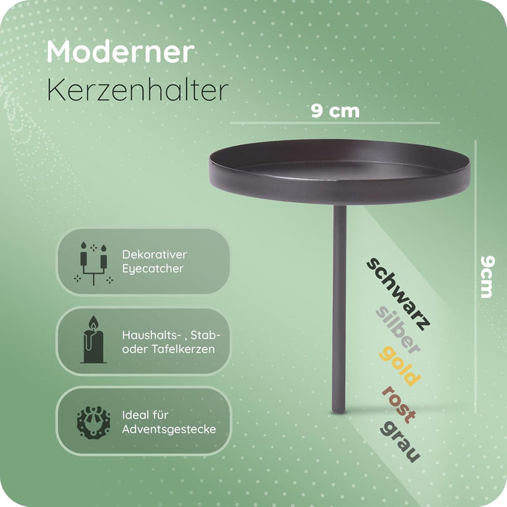 Novaliv 4X Kerzenpick Flach, 9 cm SCHWARZ Kerzenhalter für Adventskranz Kerzenpin Weihnachtskranz 4