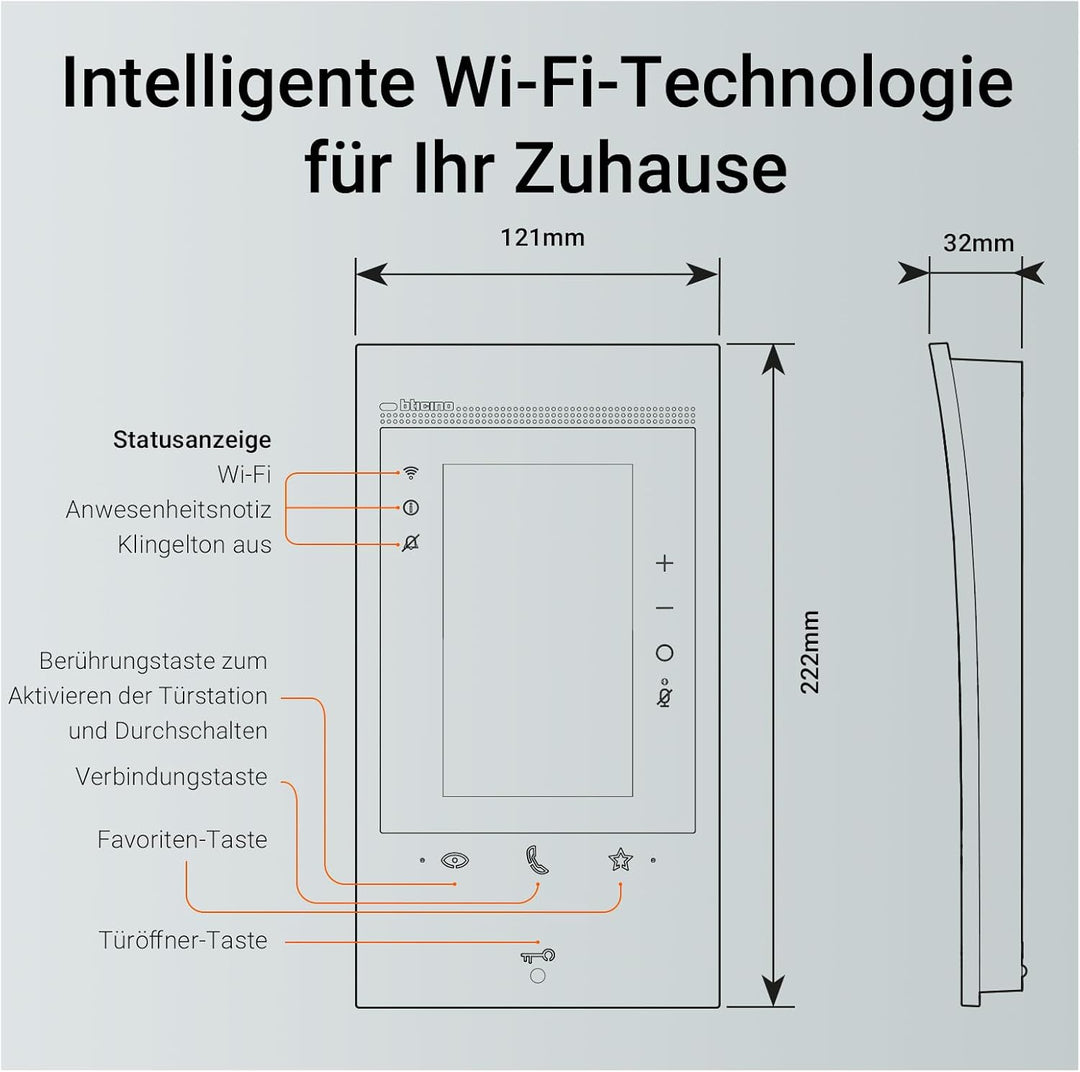 BTICINO, Classe 300EOS with Netatmo in Schwarz, erste smarte Wi-Fi-Video-Innenstelle mit integr. Ale
