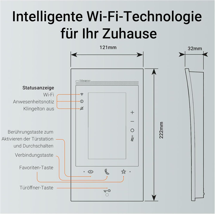 BTICINO, Classe 300EOS with Netatmo in Schwarz, erste smarte Wi-Fi-Video-Innenstelle mit integr. Ale