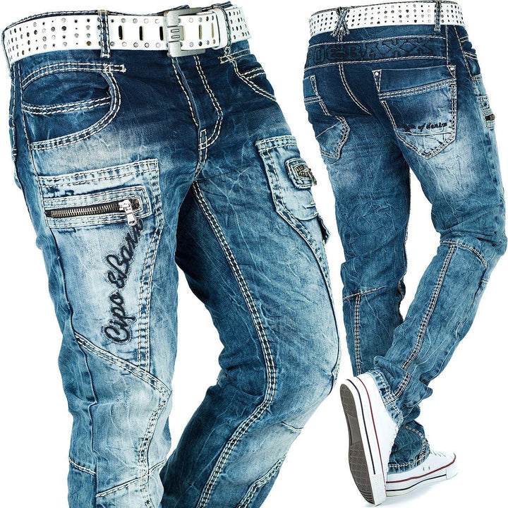 Cipo & Baxx Herren Jeans Dicke Naht Streetwear 29W / 30L Blau - 38, 29W / 30L Blau - 38