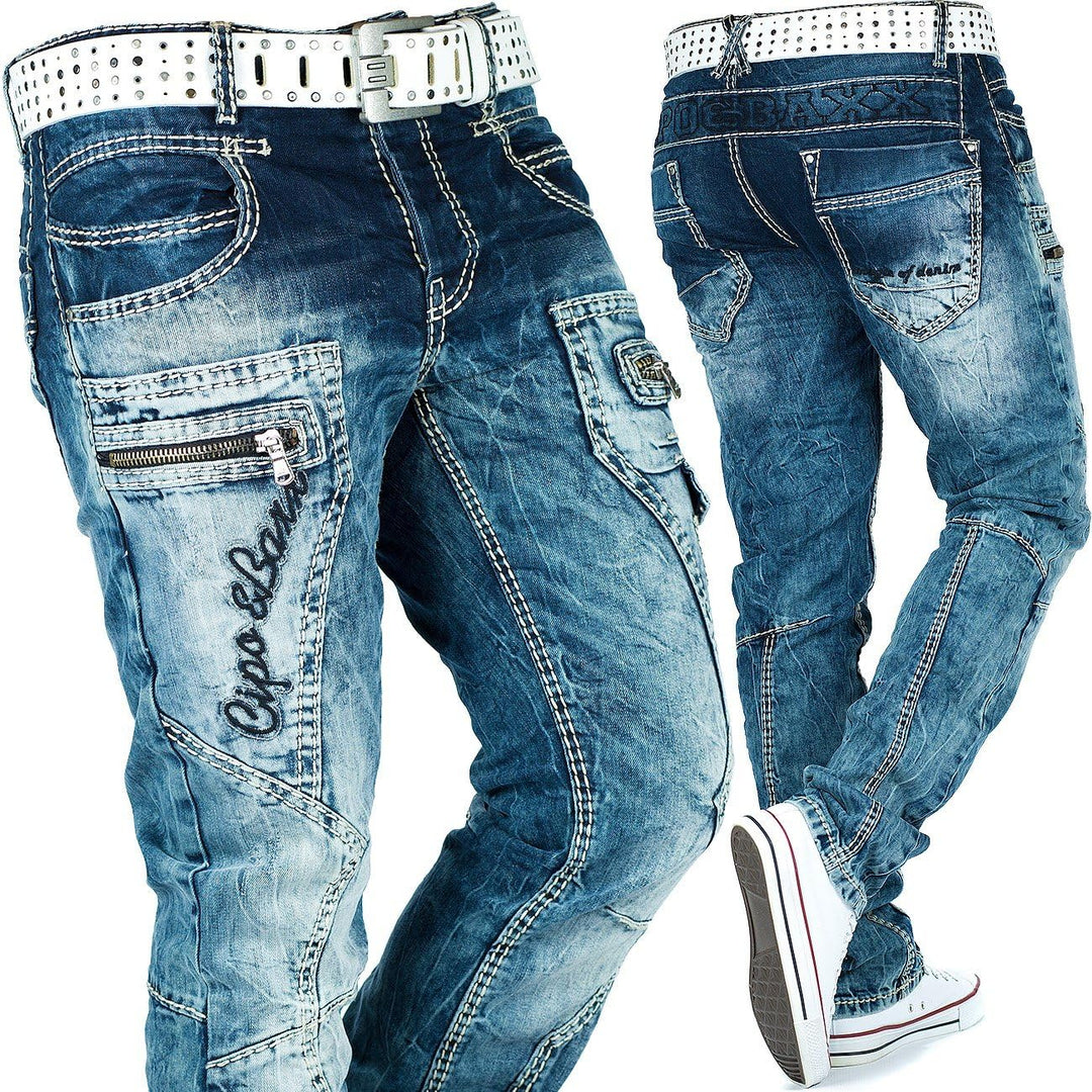 Cipo &amp; Baxx Herren Jeans Dicke Naht Streetwear 29W / 30L Blau - 38, 29W / 30L Blau - 38