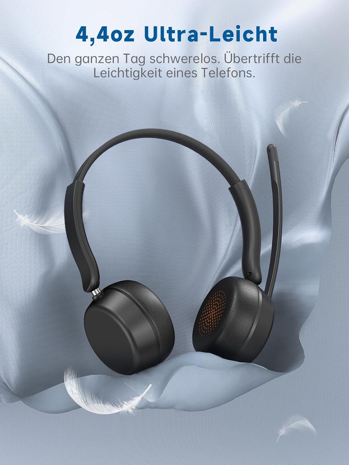 Wireless Headset mit Mikrofon, Headset Bluetooth Mehrpunktverbindung, Verstellbarer Kopfbügel, PC-Ko