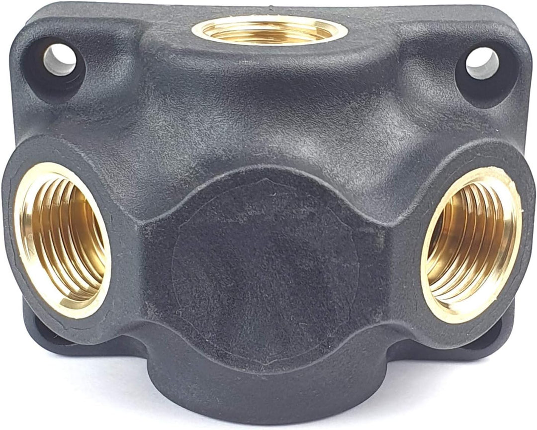 Wanddose Druckluftweiche aus Kunststoff mit Messing Gewindeeinsätzen G 1/2" Abgangsgewinde vorne 2 x