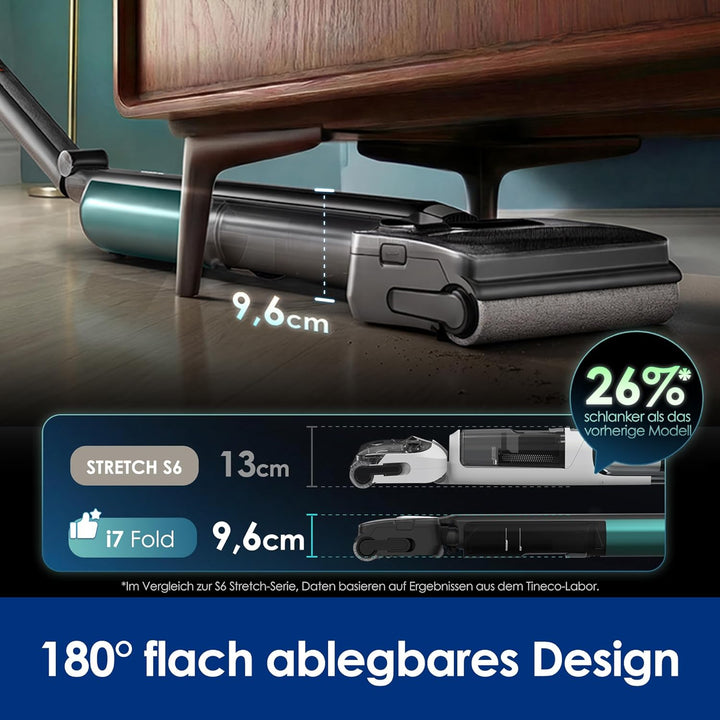 Tineco Floor One i7 Fold Nass-Trockensauger – 22000 Pa Saugkraft Anti-Haar-Verwicklung, 180° Faltbar