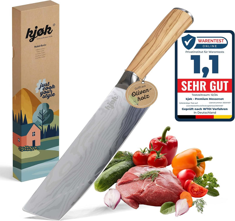 kjøk Premium Nakiri Messer mit Olivenholzgriff 17cm Japanmesser-Style Härte 58±2 HRC - extra scharf