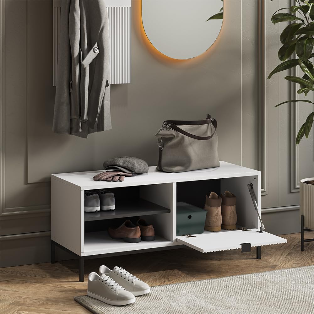 Vicco Schuhschrank Eliza, Weiss, 100 x 45 cm mit Klapptür, Weiss