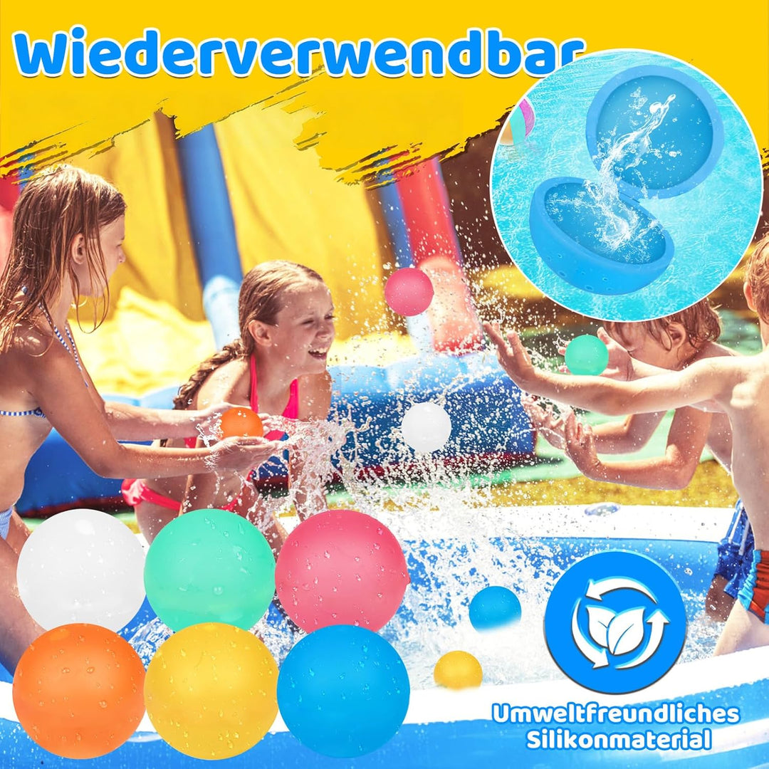 Wasserbomben Wiederverwendbar, 16 Stück Silikon Wiederverwendbare Wasserbomben Selbstschliessend mit
