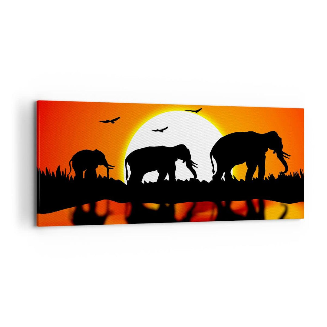 Wandbilder Dekoration Wohnzimmer Tiere Afrikaner Elefanten Natur Panorama Bilder auf Leinwand 120x50