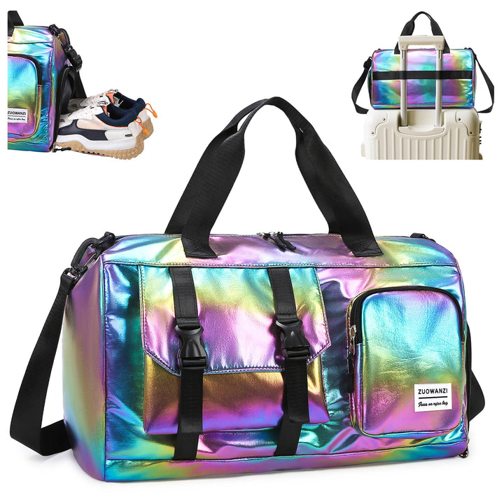 Sporttasche Damen Reisetasche mit Schuhfach und Nassfach, Wasserdicht Schwimmtasche Frauen Glitzer G