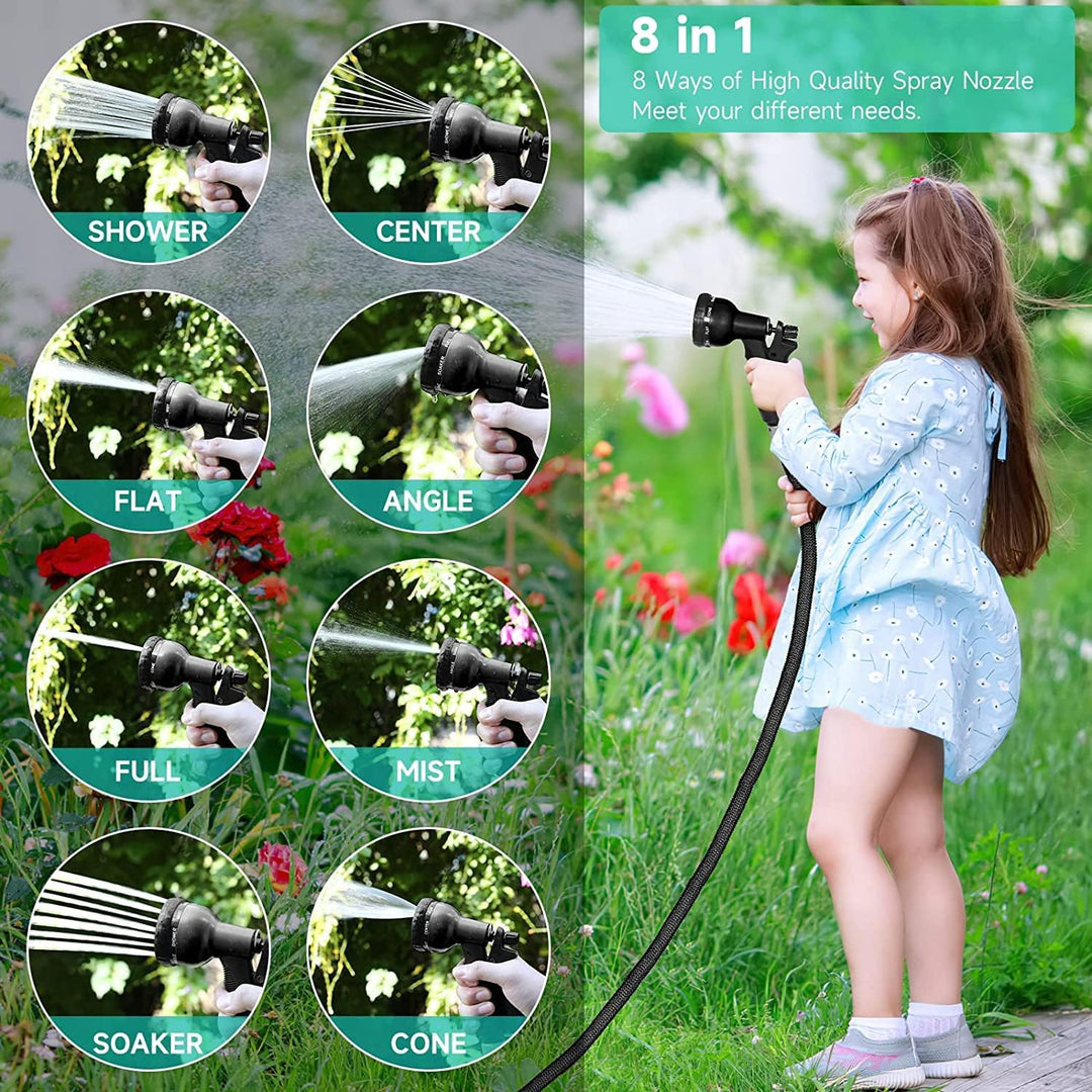 Flexibler Gartenschlauch mit 8 Funktion Garten Handbrause Flexibel 3/4 Zoll & 1/2 Schlauchhaken Aufb