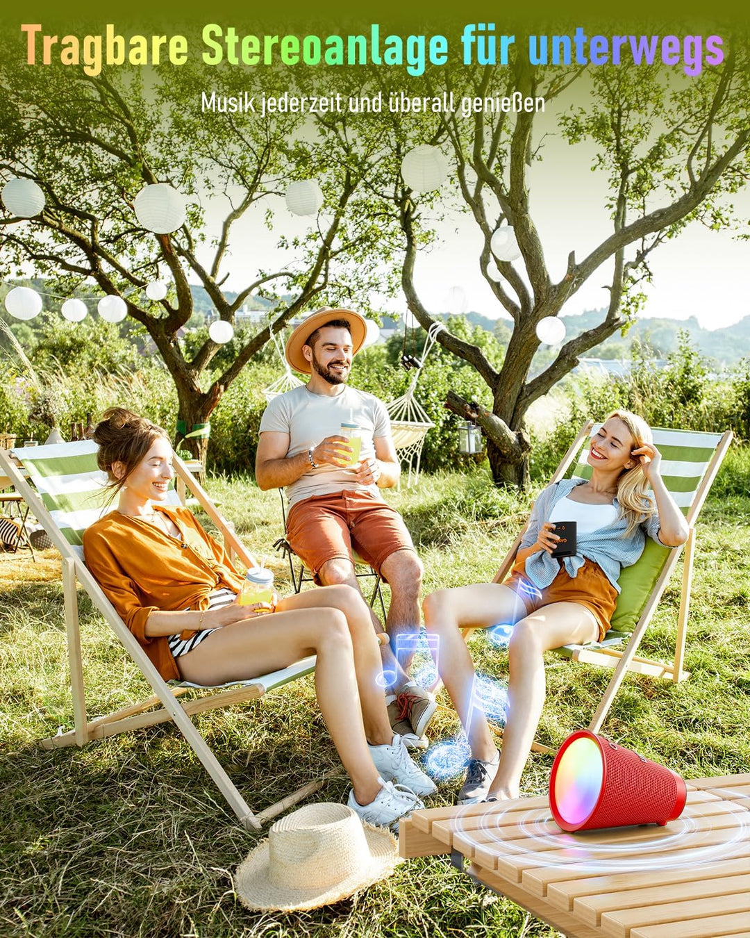 Tragbarer Bluetooth-Lautsprecher Drahtlos, IPX6 Wasserdichter Bluetooth-Lautsprecher mit 9 farbigen