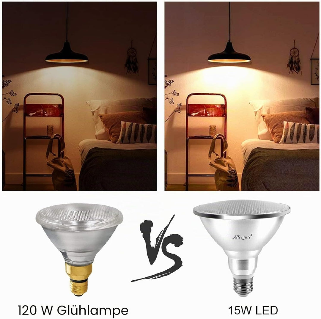 Allesgute 15W PAR38 LED E27 Strahler Spot Birne Lampe Reflektor Leuchtmittel IP65 Wasserdicht 230V W