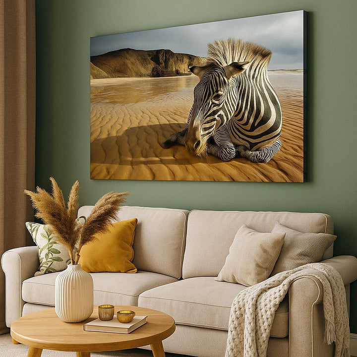ARTTOR Bilder auf Leinwand Zebra Strand Landschaft Leinwandbild 70x50cm Wandbilder Dekoration Wohnzi