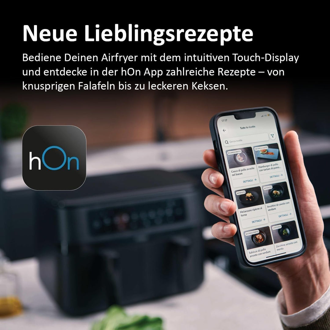 Haier Flex Heissluftfritteuse 2 Kammern I 11 L Airfryer Doppelkammer mit herausnehmbarer Trennwand &
