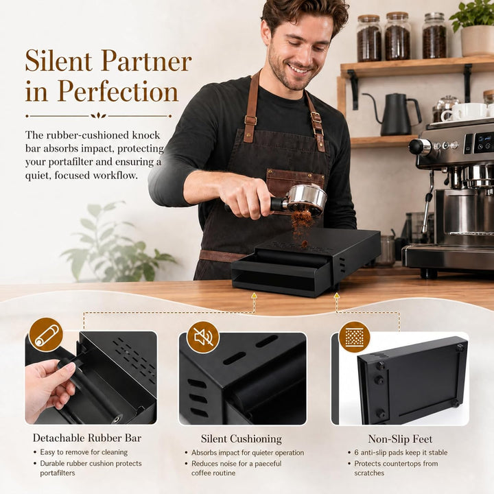 Kaffee-Klopfbox-Schublade aus Edelstahl mit Abnehmbarer Klopfstange, Espresso Abklopfbehälter für Si
