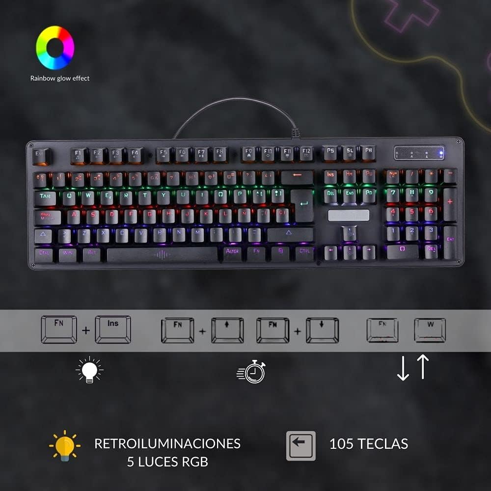 NK Onyx Gaming Pack Mechanische Tastatur Cherry MX Blue Switch RGB LED, 105 Tasten + programmierbare