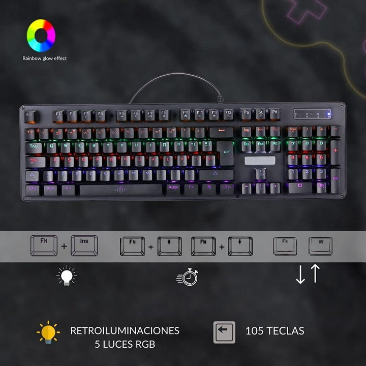 NK Onyx Gaming Pack Mechanische Tastatur Cherry MX Blue Switch RGB LED, 105 Tasten + programmierbare