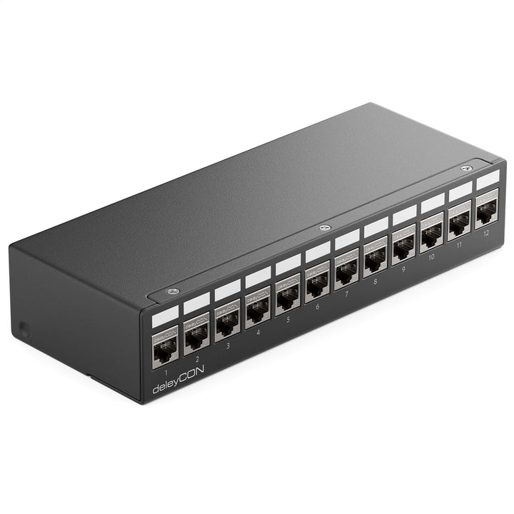 deleyCON 12 Port Patchpanel Set Patchfeld Verteilerfeld 1 HE + 12x RJ45 Keystone Jack Modul STP CAT6