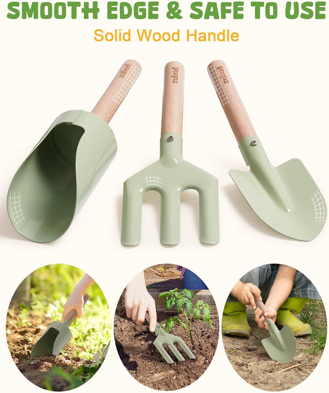 ROBUD Kinder Gartenarbeit Set, 18 PCS Kleinkind Gartengeräte Kit mit Schürze, Handschuhe, Schaufel,