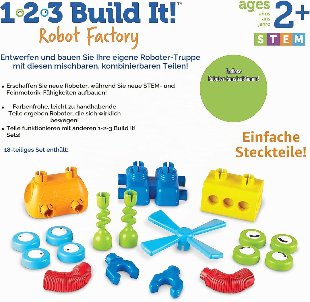 Learning Resources 1-2-3 Mach was draus! Roboterfabrik, Feinmotorik-Spielzeug, Roboter-Bausatz, Ab 2