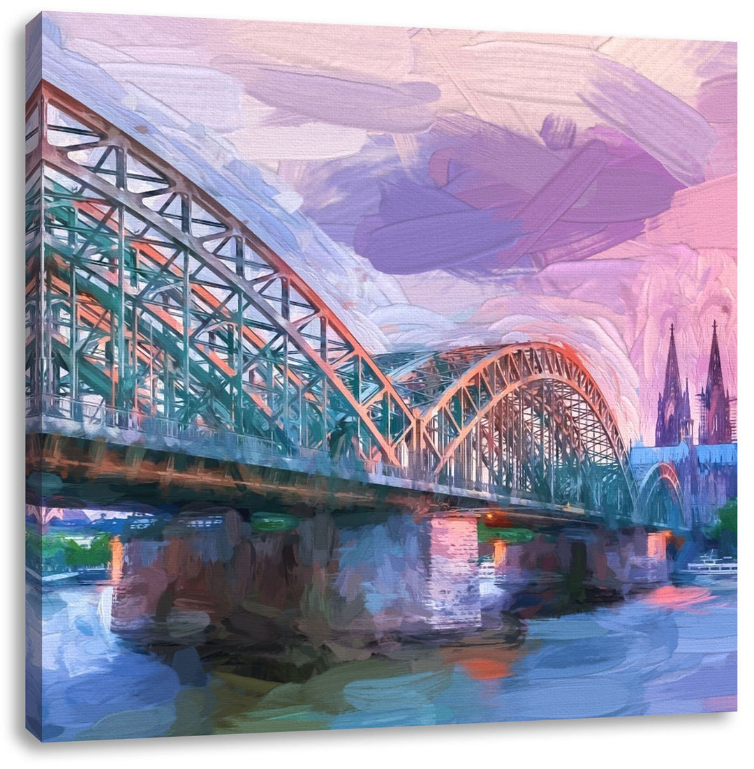 Pixxprint Brücke Kölner Dom als Leinwandbild Quadratisch/Grösse: 70x70 / Wandbild/Kunstdruck/fertig