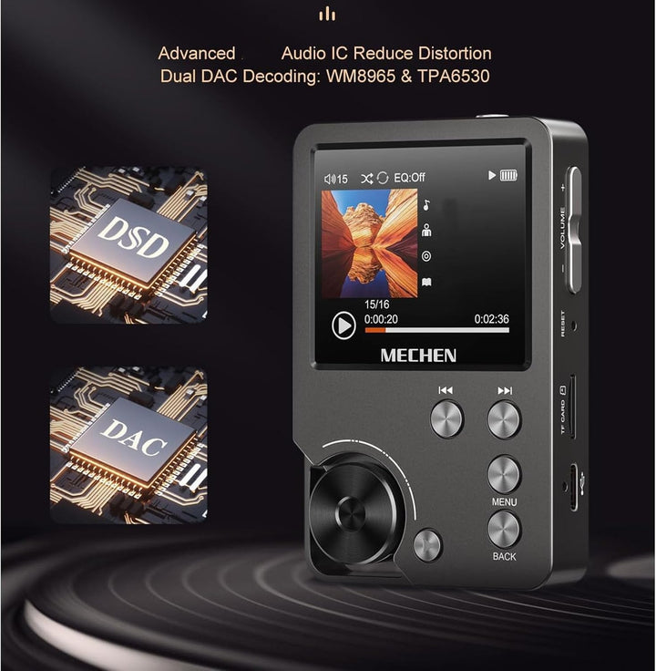 Hi Res MP3 Player, DSD 128 FLAC DAC Hochauflösender Verlustfreier Audio Player mit 64GB Speiche 2.0-
