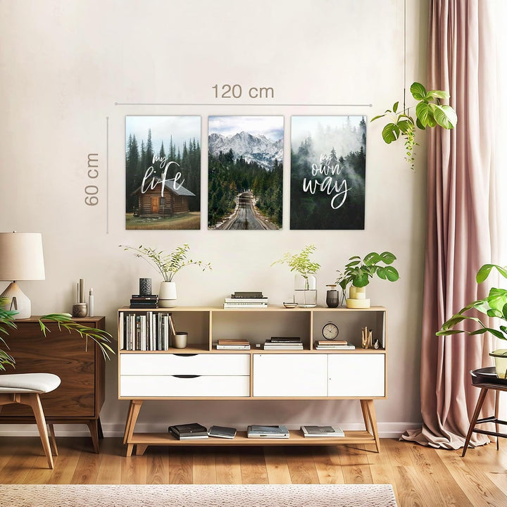 Novart Bilder Set Natur Berge - Kein Extra Rahmen benötigt - Wandbilder für Wohnzimmer Schlafzimmer