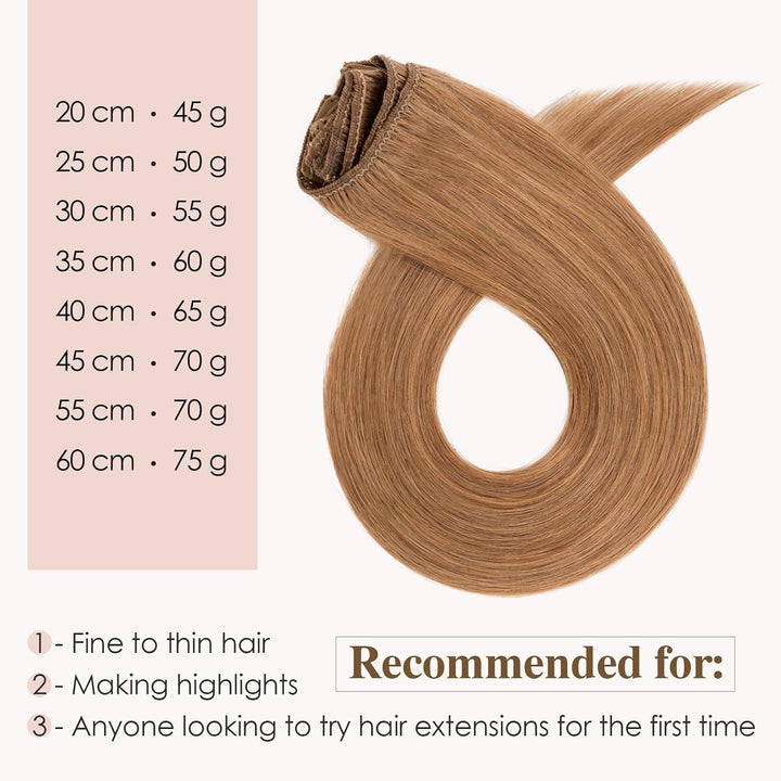 TESS Clip in Extensions Echthaar, 8pcs Clip in Haarverlängerung Remy Echt Haare Natürliche 18 Clips