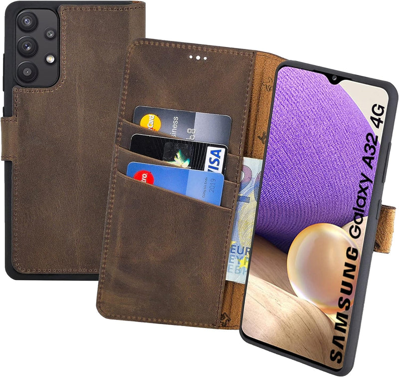 Suncase Book-Style Hülle kompatibel mit Samsung Galaxy A32 4G (Nicht für A32 5G) Leder Tasche (Slim-