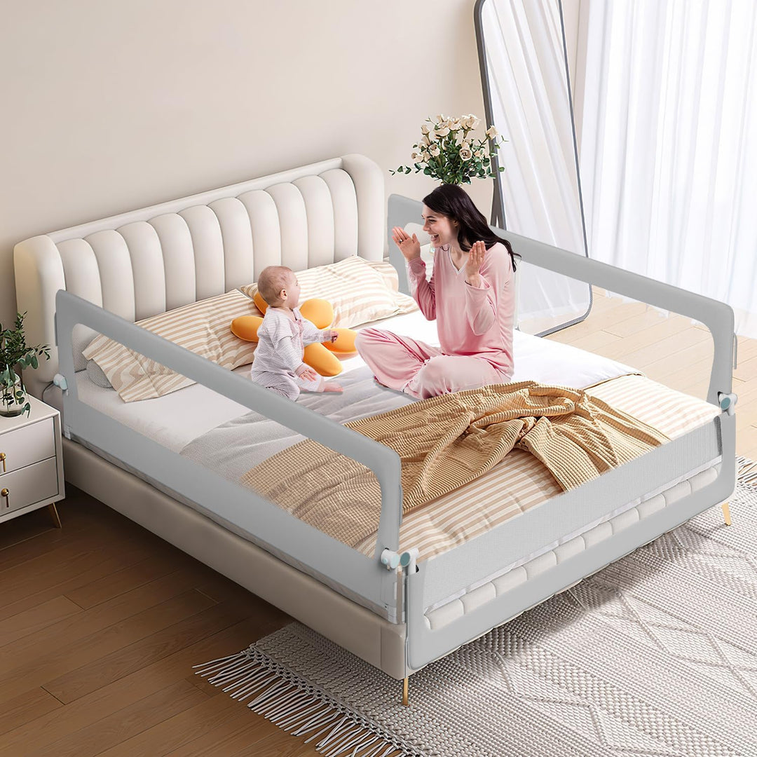 Bettschutzgitter 200×68 cm Rausfallschutz Bett – extra breites halb klappbares Bettgitter für Baby &