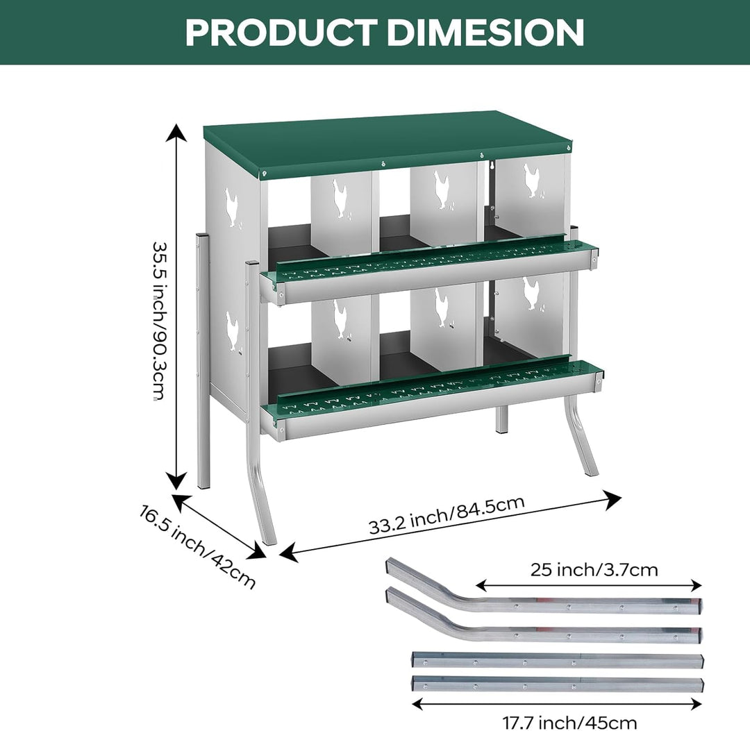 Legenester Für Hühner 6 Abteile, 84.5 x 42 x 90.3CM, Rollnestkasten Hühnernest Aus Metall Mit Auffan