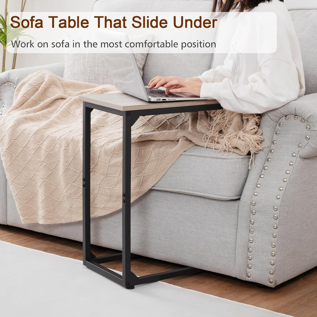 AMHANCIBLE Beistelltisch, C Form Sofa Tisch, Holz Kaffeetisch, Kleiner Couchtisch Höhenverstellbar,